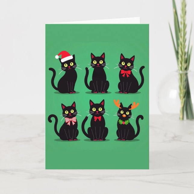 Six Black Cats Christmas Card Holiday Funny Pet (Front)