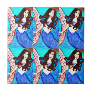 six brunette mermaids tile
