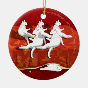 Six Cats a-Laying... Christmas Tree Ceramic Ornament