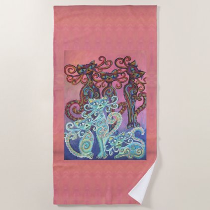 six cats painting beach towel