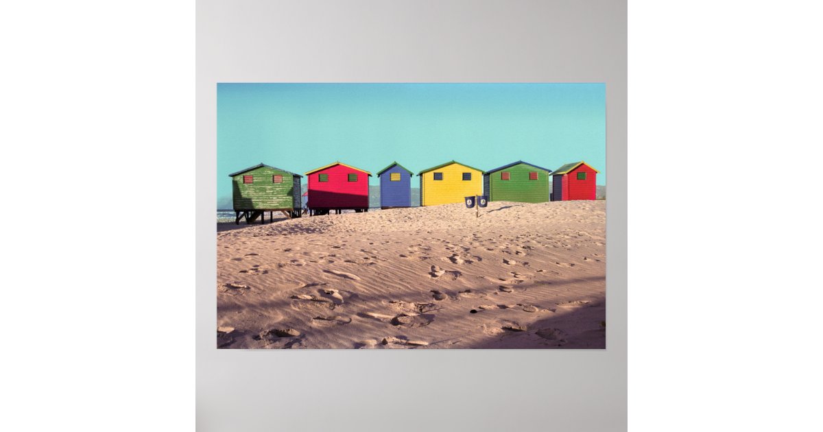 Six Colorful Beach Hut | Cape Town, South Africa Poster | Zazzle