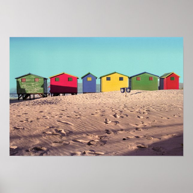 Six Colorful Beach Hut | Cape Town, South Africa Poster (Front)
