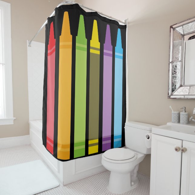 Six colorful crayons shower curtain (In Situ)