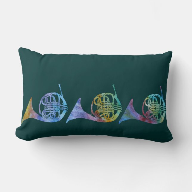 Six Colorful French Horns Lumbar Pillow (Front)