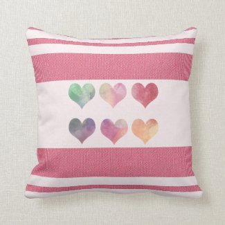 Six Colorful Hearts Throw Pillow