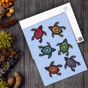 Six Colorful Turtles Abstract Markings on Shells Postcard