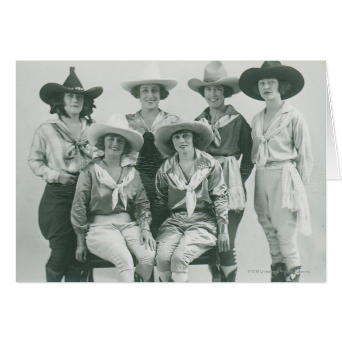 Six cowgirls in hats and sashes. greeting cards