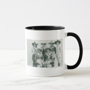 Six cowgirls in hats and sashes. mug