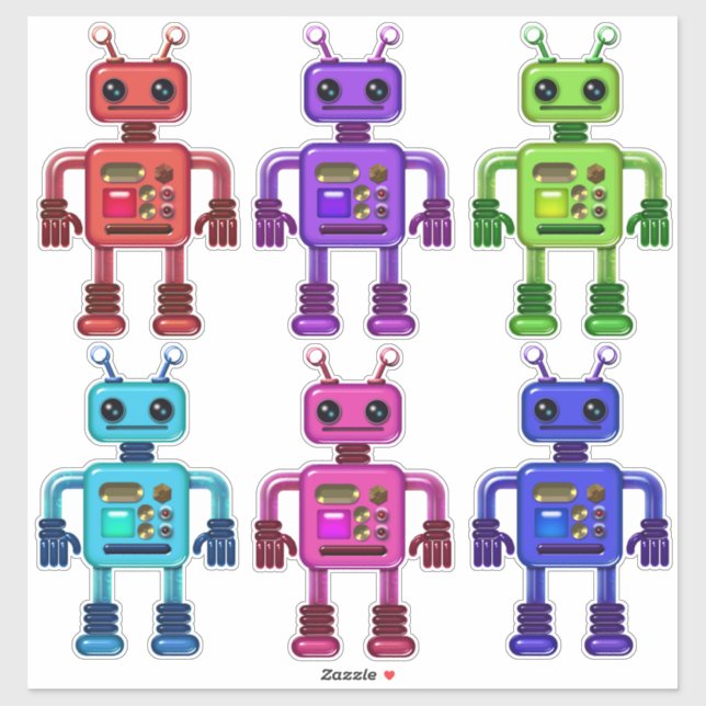 Six Cute Colorful and Fun Robot Friends Sticker (Sheet)