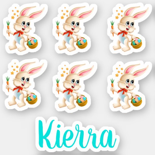 Six Cute Easter Bunny Rabbits Monogram Sticker
