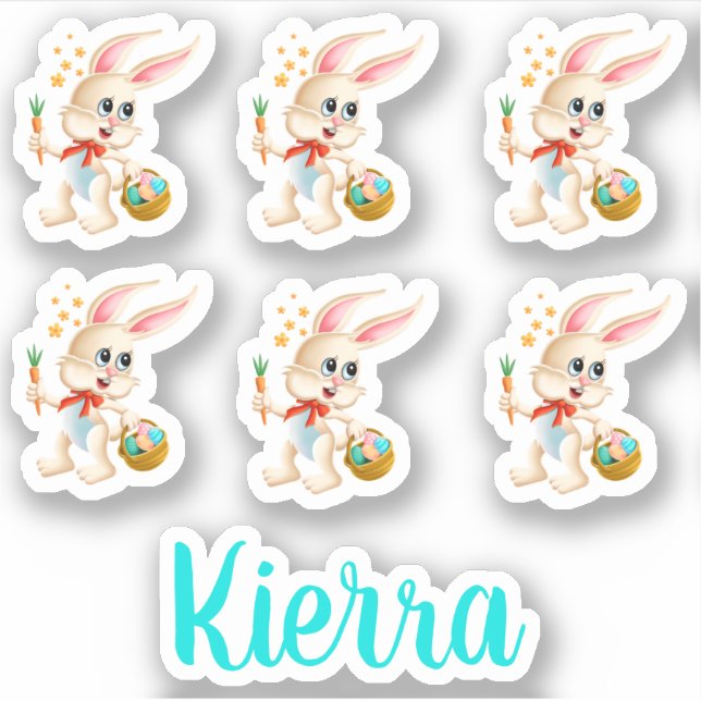 Six Cute Easter Bunny Rabbits Monogram Sticker (Front)