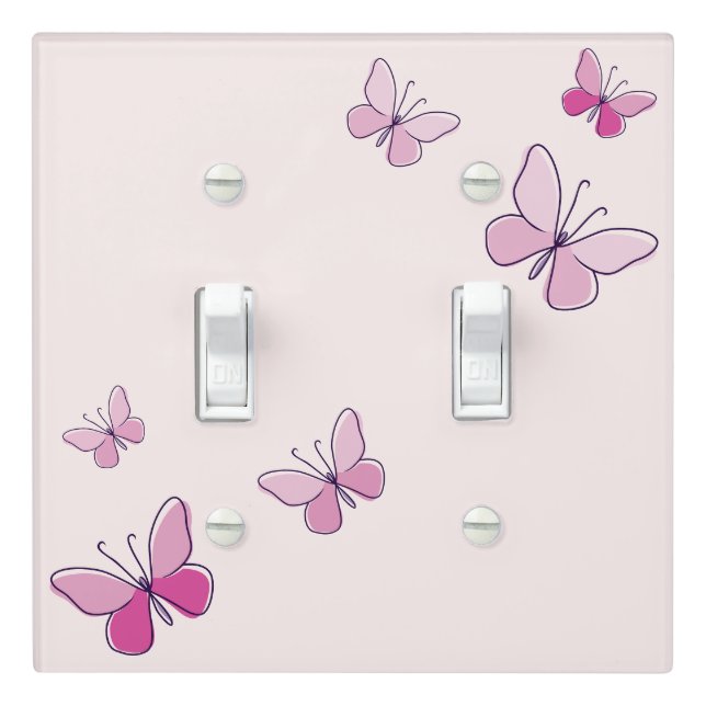 Six Cute Pink Butterflies Blush Double Light Switch Cover (In Situ)