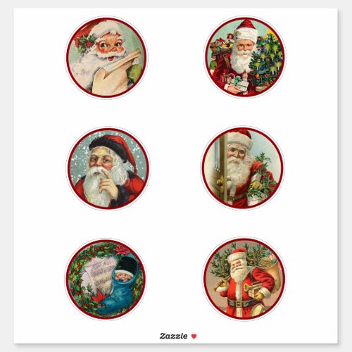 Six Different Painted Ventage Santa Sticker