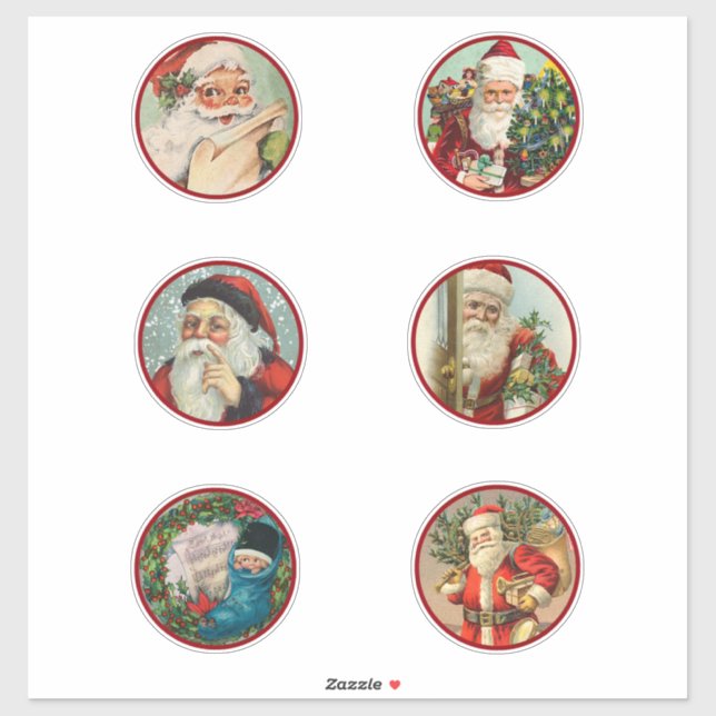 Six Different Painted Ventage Santa Sticker (Sheet)