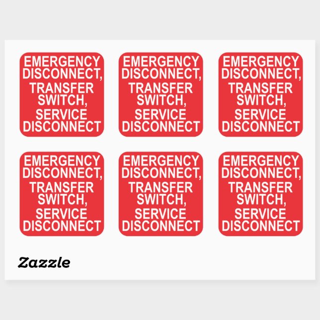 SIX Emergency Disconnect Transfer Switch Service Square Sticker (Sheet)