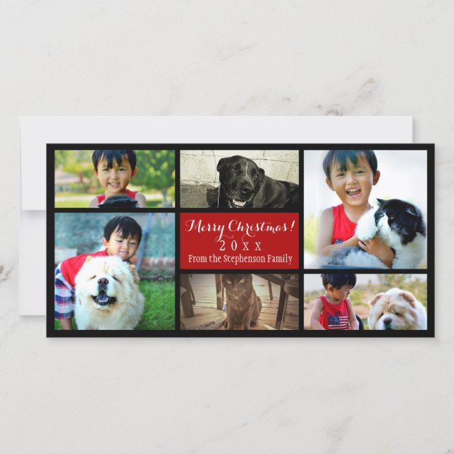 Six Family Pics Merry Christmas Photo Collage Holiday Card (Front)