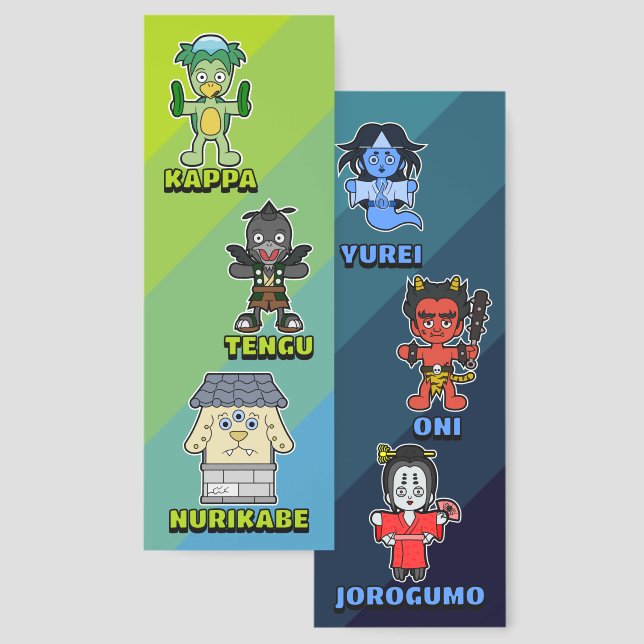 Six Famous Yokai- Japanese Folklore Bookmarks (Front & Back)