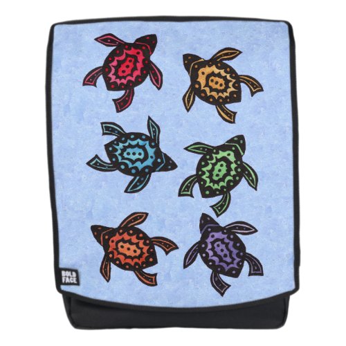 Six Fantasy Abstract Turtles Colored Shells Backpack
