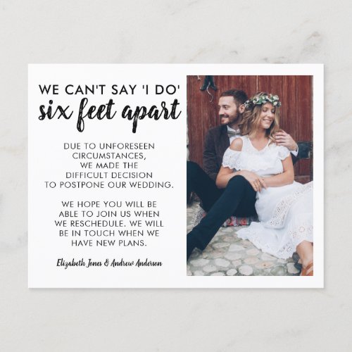 Six Feet Apart Change Plan Photo Wedding Postponed Announcement Postcard