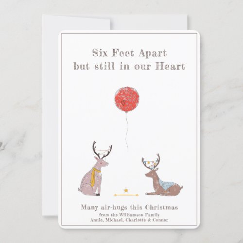 Six Feet Apart Cute Fun Deer Quarantine Christmas Holiday Card