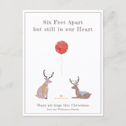 Six Feet Apart Cute Fun Deer Quarantine Christmas Holiday Postcard