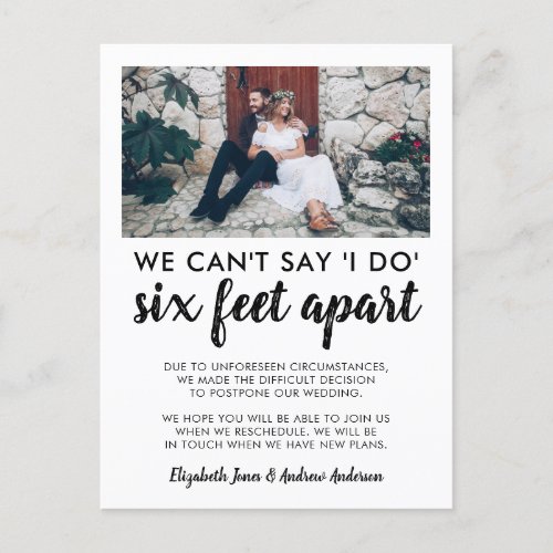 Six Feet Apart Postponed Change Date Photo Wedding Announcement Postcard