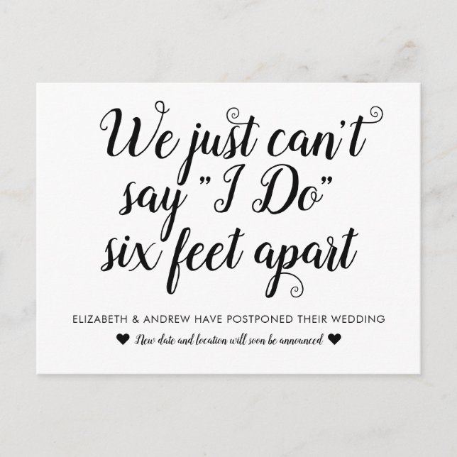 Six Feet Apart Postponed Change of Date Wedding Announcement Postcard (Front)