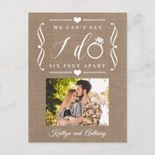 Six Feet Apart Wedding Postponement Change of Date Announcement Postcard