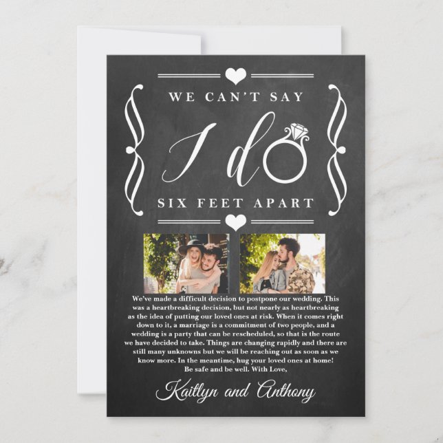 Six Feet Apart Wedding Postponement Change of Date Save The Date (Front)