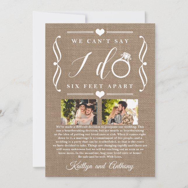 Six Feet Apart Wedding Postponement Change of Date Save The Date (Front)