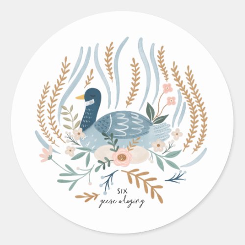 Six Geese a_laying 12 Days of Christmas Folk Classic Round Sticker
