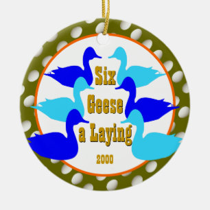 Six Geese a-Laying - Custom year Ceramic Ornament