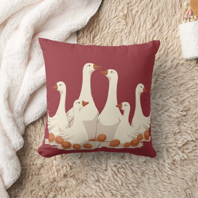 Six Geese A-Laying Cut-Out Stencil-Style 2 Throw Pillow (Blanket)