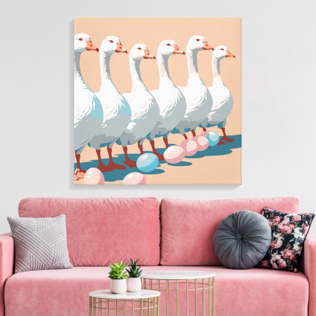 Six Geese A-Laying Cut-Out Stencil-Style 3 Canvas Print (Insitu(LivingRoom))