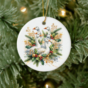 Six Geese a-Laying Twelve Days of Christmas Ceramic Ornament