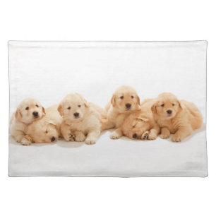 Six Golden Retriever Puppies Cloth Placemat