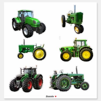 Six Green Tractors Sticker by DakotaInspired at Zazzle