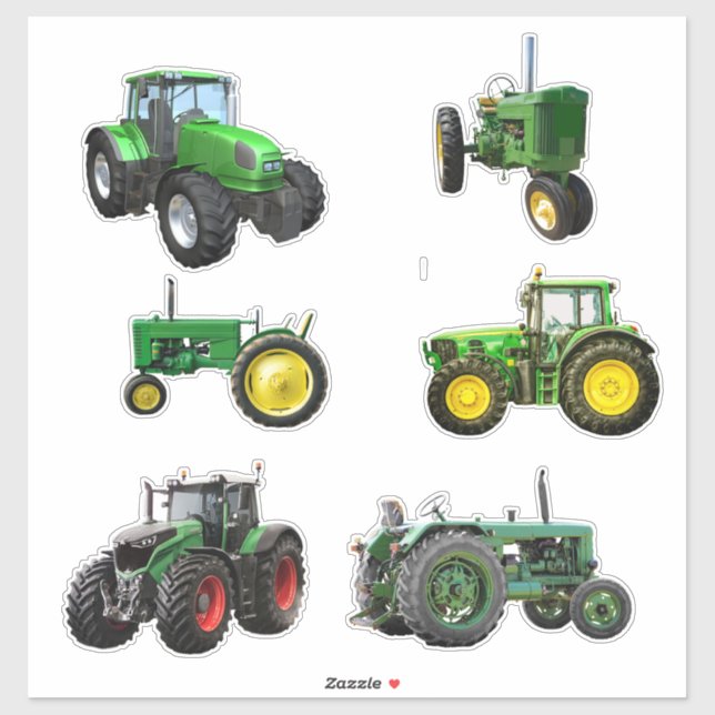 Six Green Tractors Sticker (Sheet)