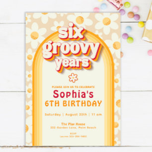 Six Groovy Years 6th Birthday Invitation Retro D