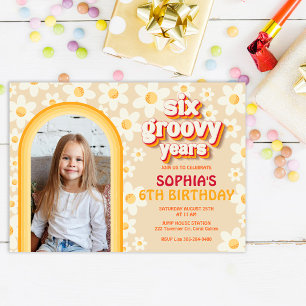Six Groovy Years 6th Birthday Photo Invitation R