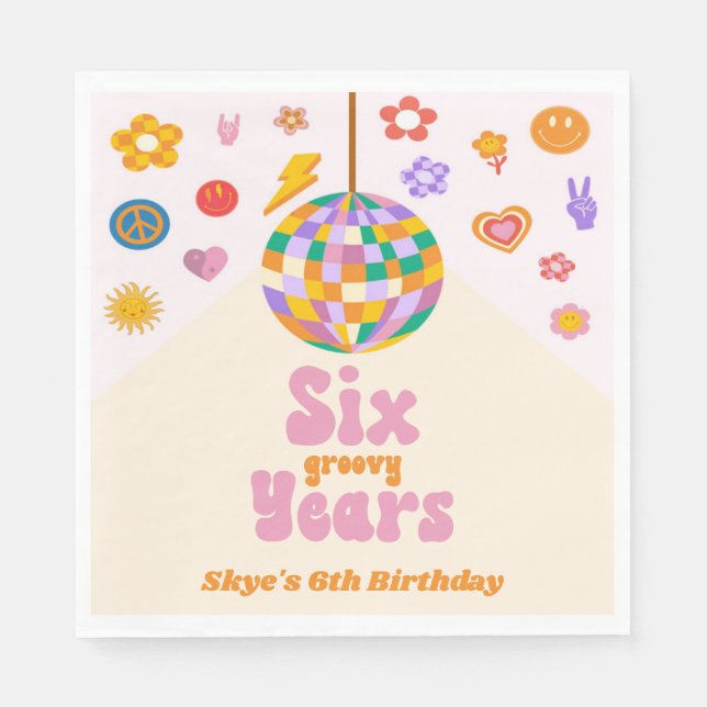 Six Groovy Years Disco Ball 6th Birthday Party Napkins (Front)