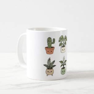 Six Happy Plants Coffee Mug Stress Relief Green