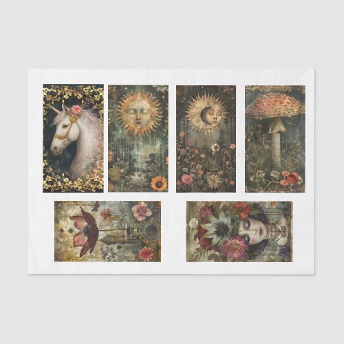 Six Images Dark Moody Rustic Fantasy Decoupage  Tissue Paper