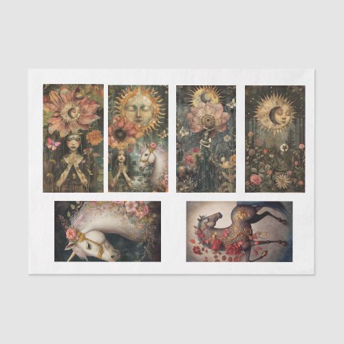 Six Images Dark Moody Rustic Fantasy Decoupage  Tissue Paper