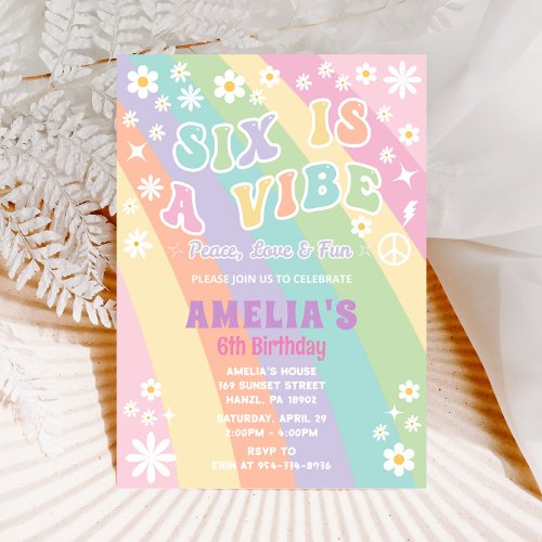 Six is a vibe birthday invitation