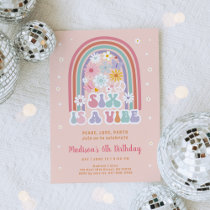 Six is a Vibe Groovy Rainbow Flower Birthday Invitation