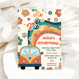 Six Is A Vibe Groovy Retro Floral 6th Birthday Invitation