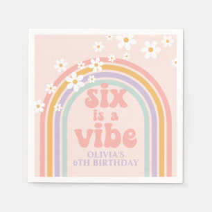 Six is a Vibe Pastel Rainbow 6th birthday Napkins
