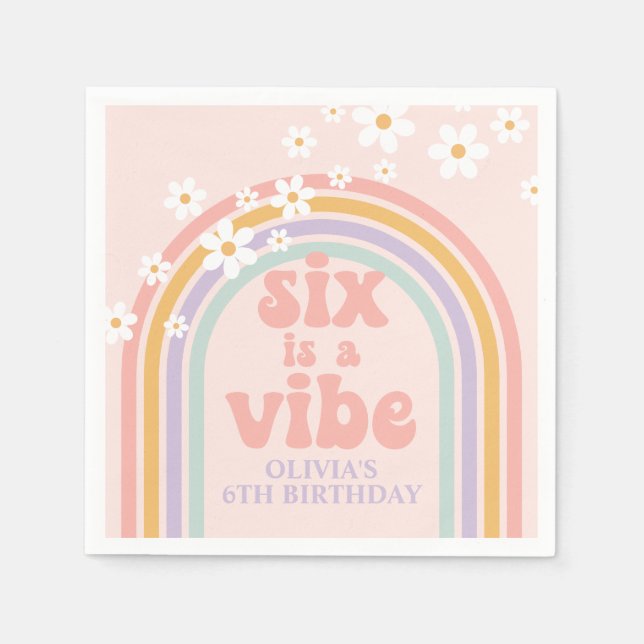 Six is a Vibe Pastel Rainbow 6th birthday Napkins (Front)