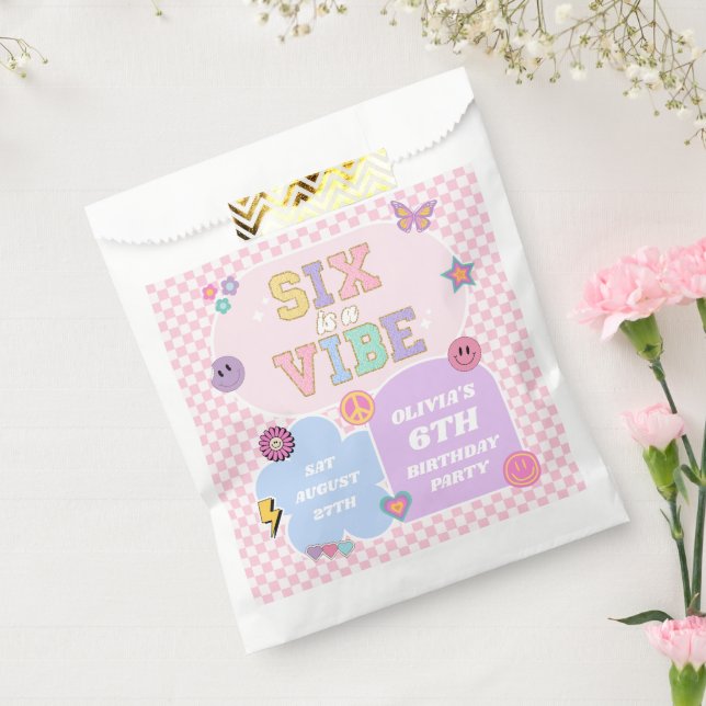 Six Is A Vibe Preppy Patch 6th Birthday Party Favor Bag (Sealed)